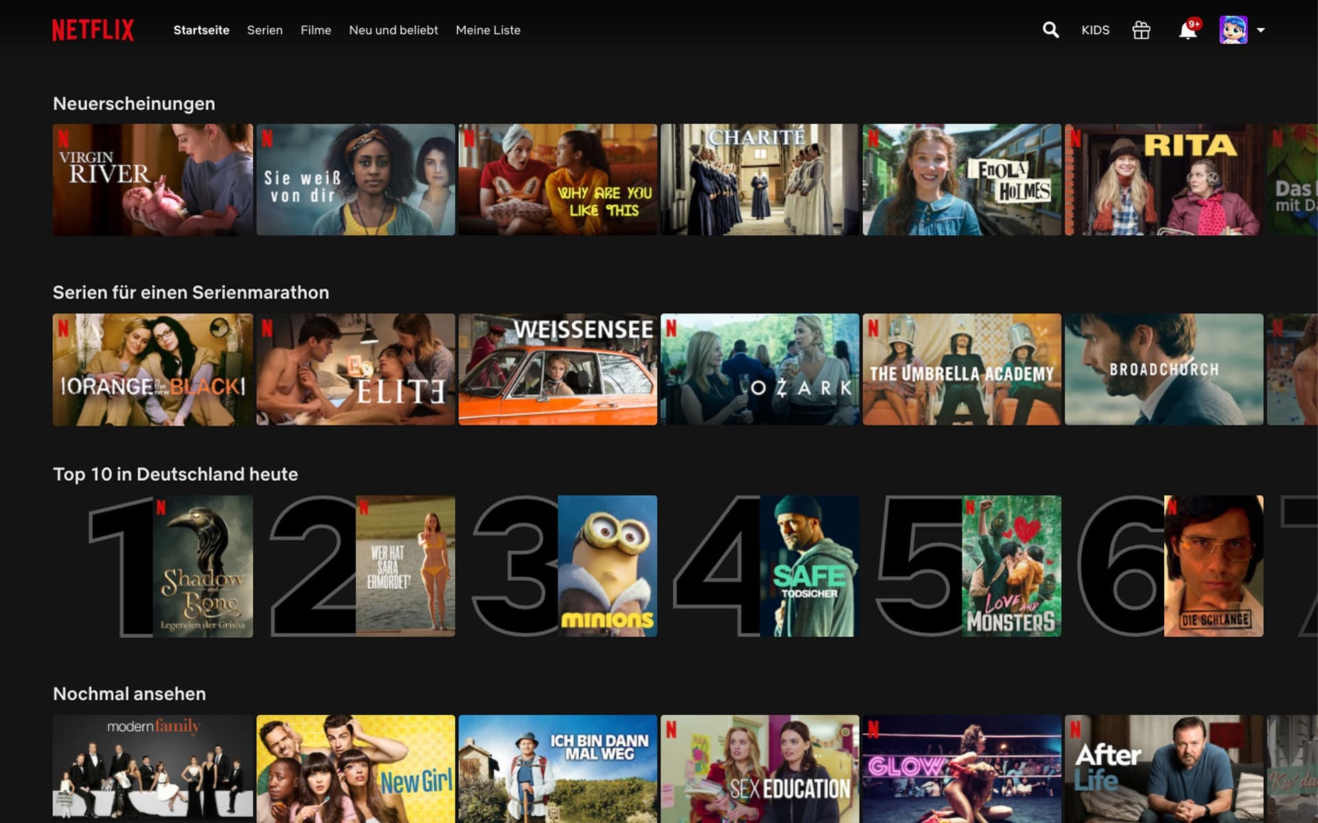 Screenshot Netflix Übersichtsseite