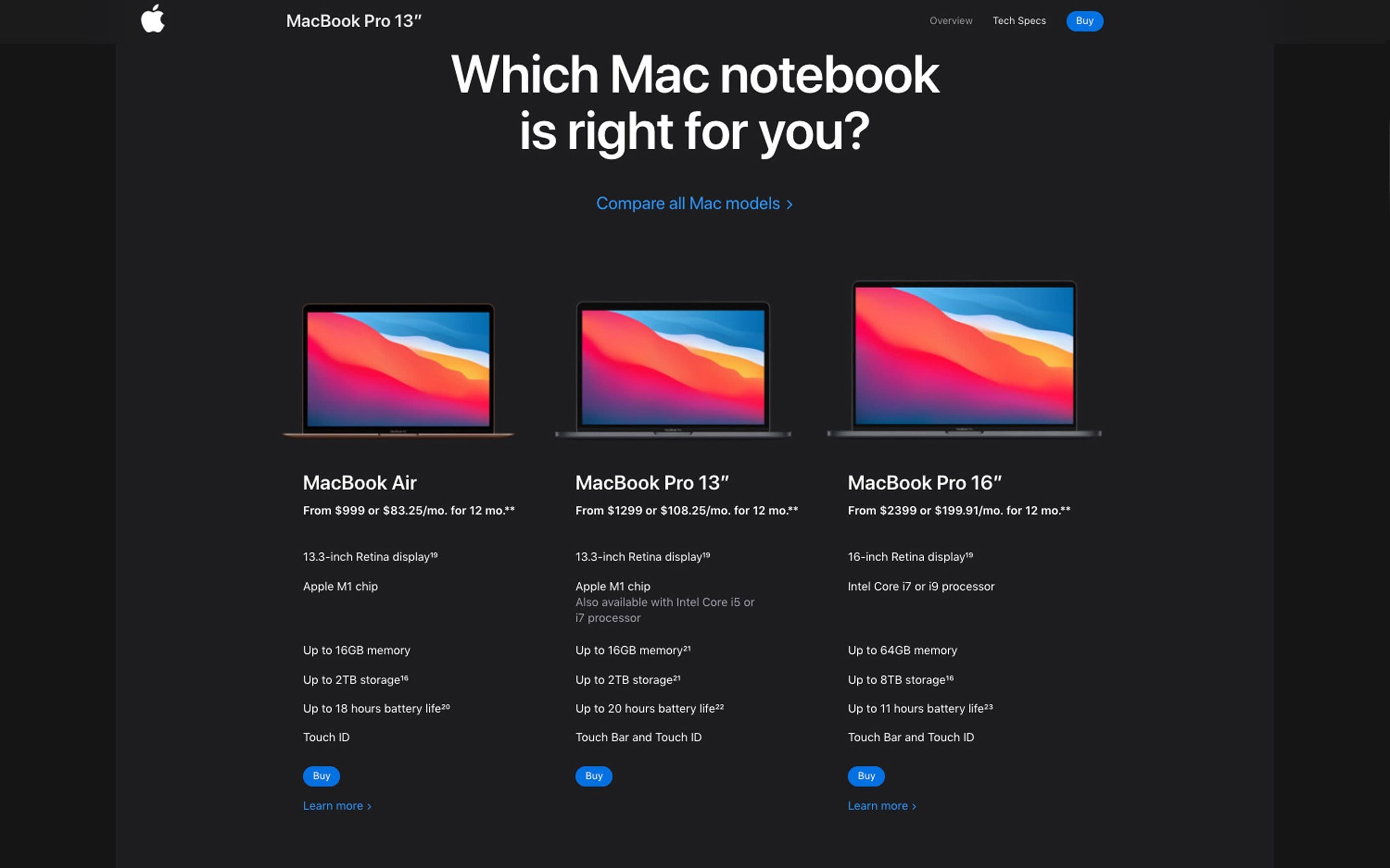 Screenshot Apple Website Unterstützung Produktauswahl Laptop
