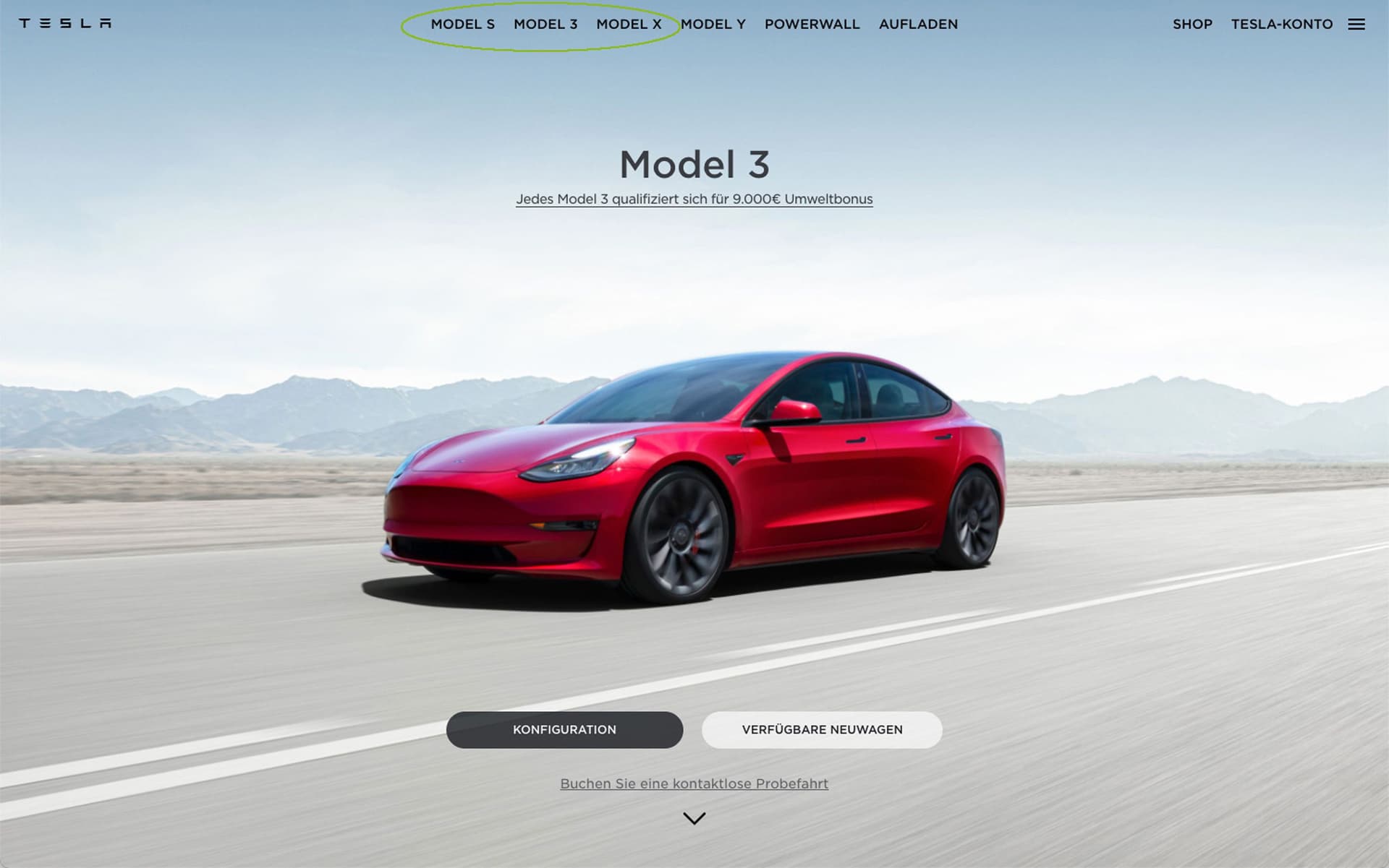 Screenshot Tesla Model 3 Werbung
