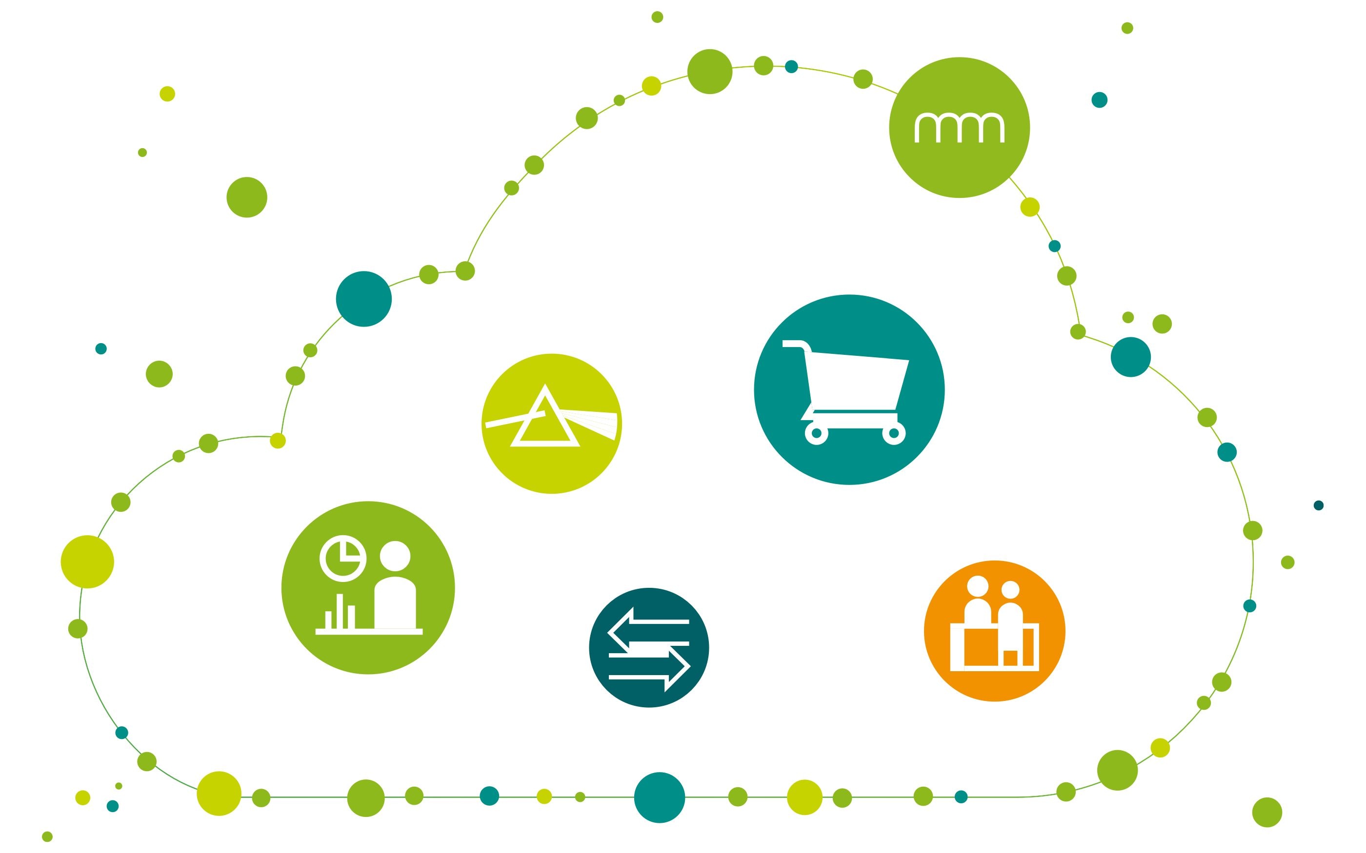 Grafik einer Wolke und communicode Symbole zur Cloud Migration