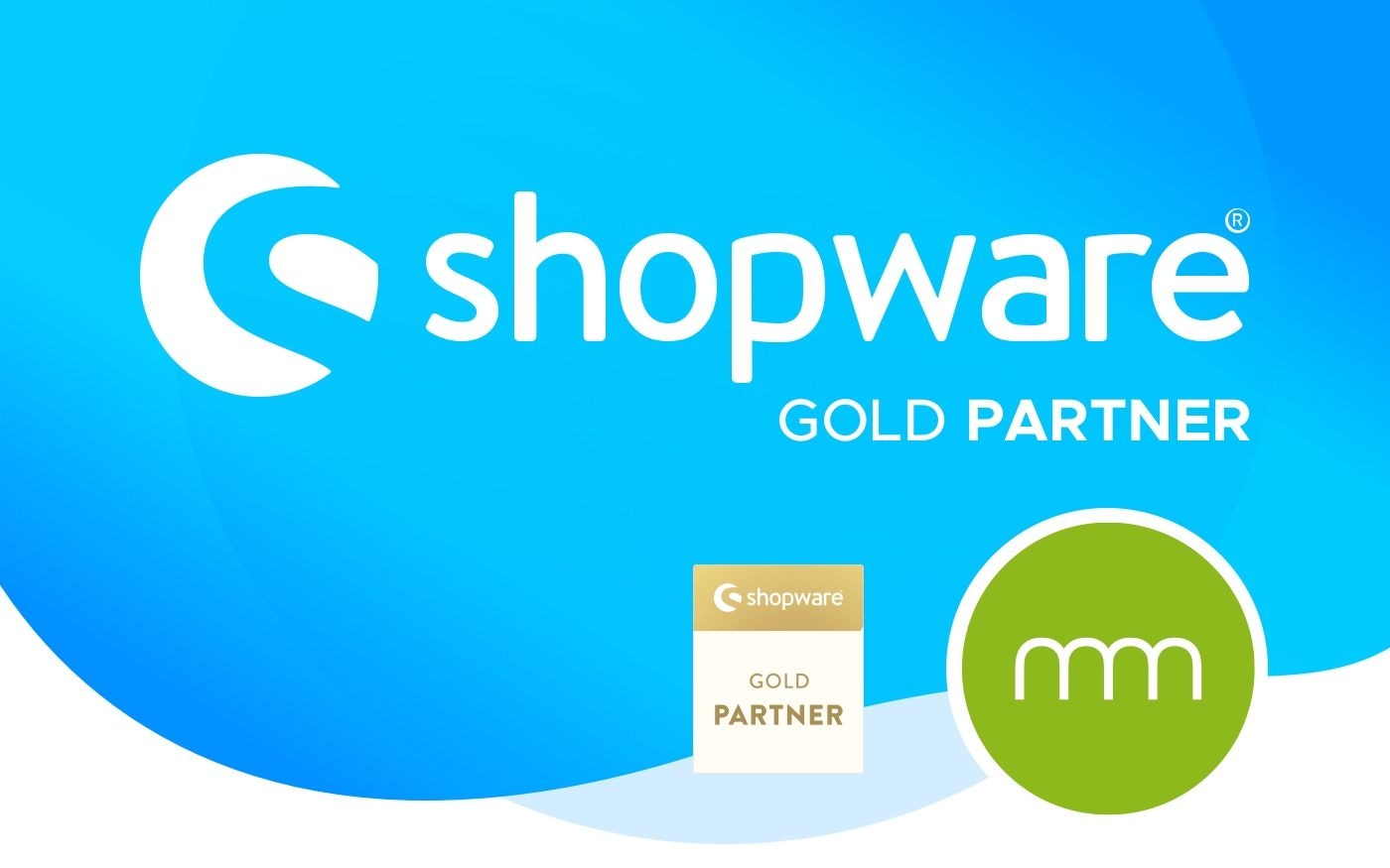 Grafik mit Shopware-Logo und commuicode Logo zur Gold Parterschaft