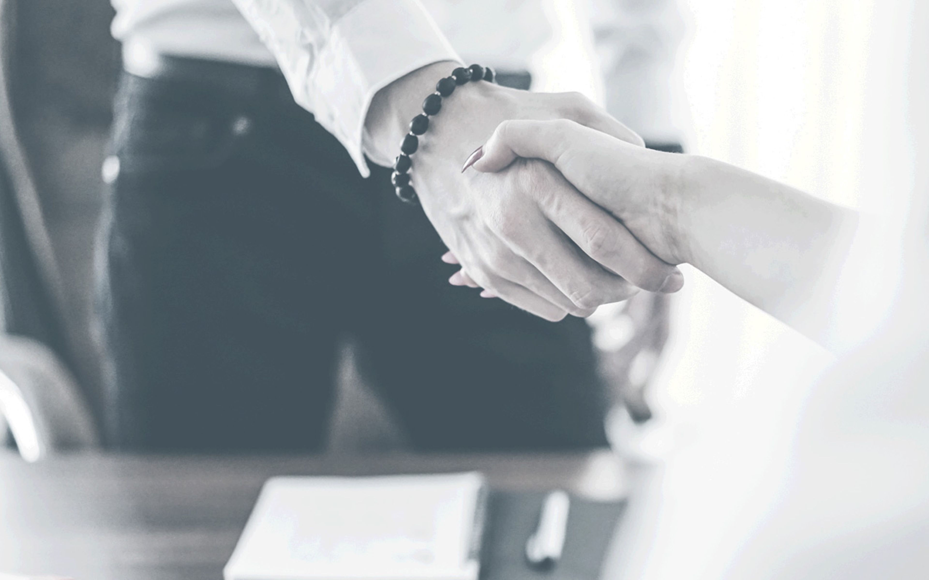 Two people shake hands