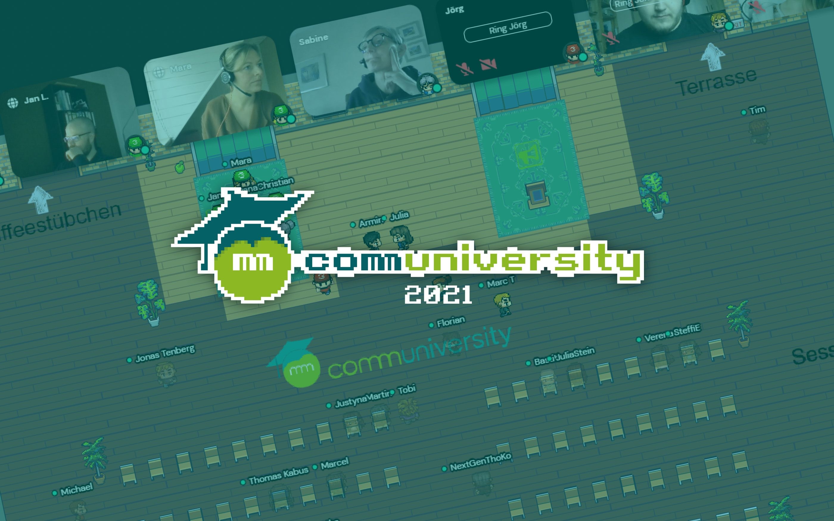 Graphic with a blurred background of communiversity 2021, with the logo in the foreground.