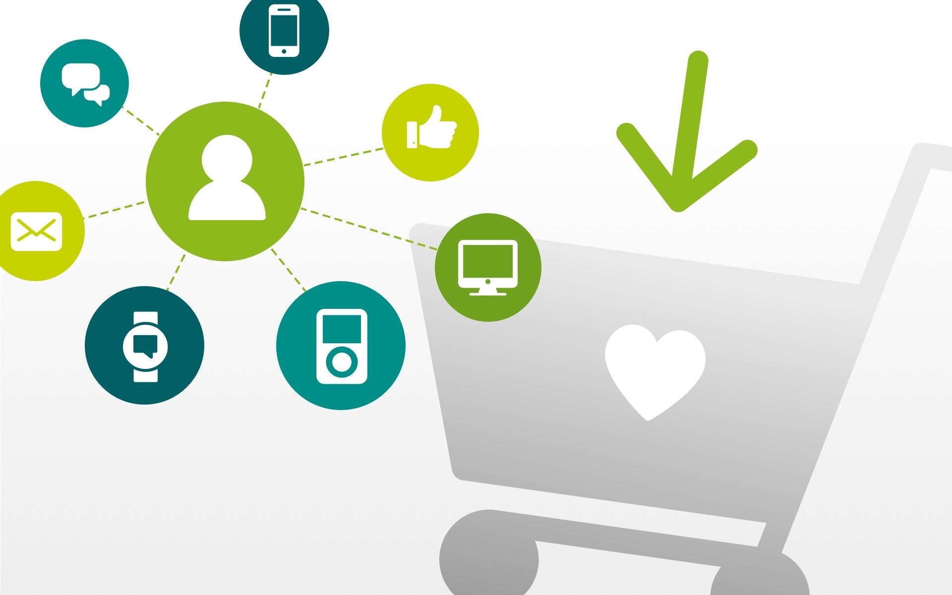 Grafik mit Einkaufswagen und kommunikations- Symbolen