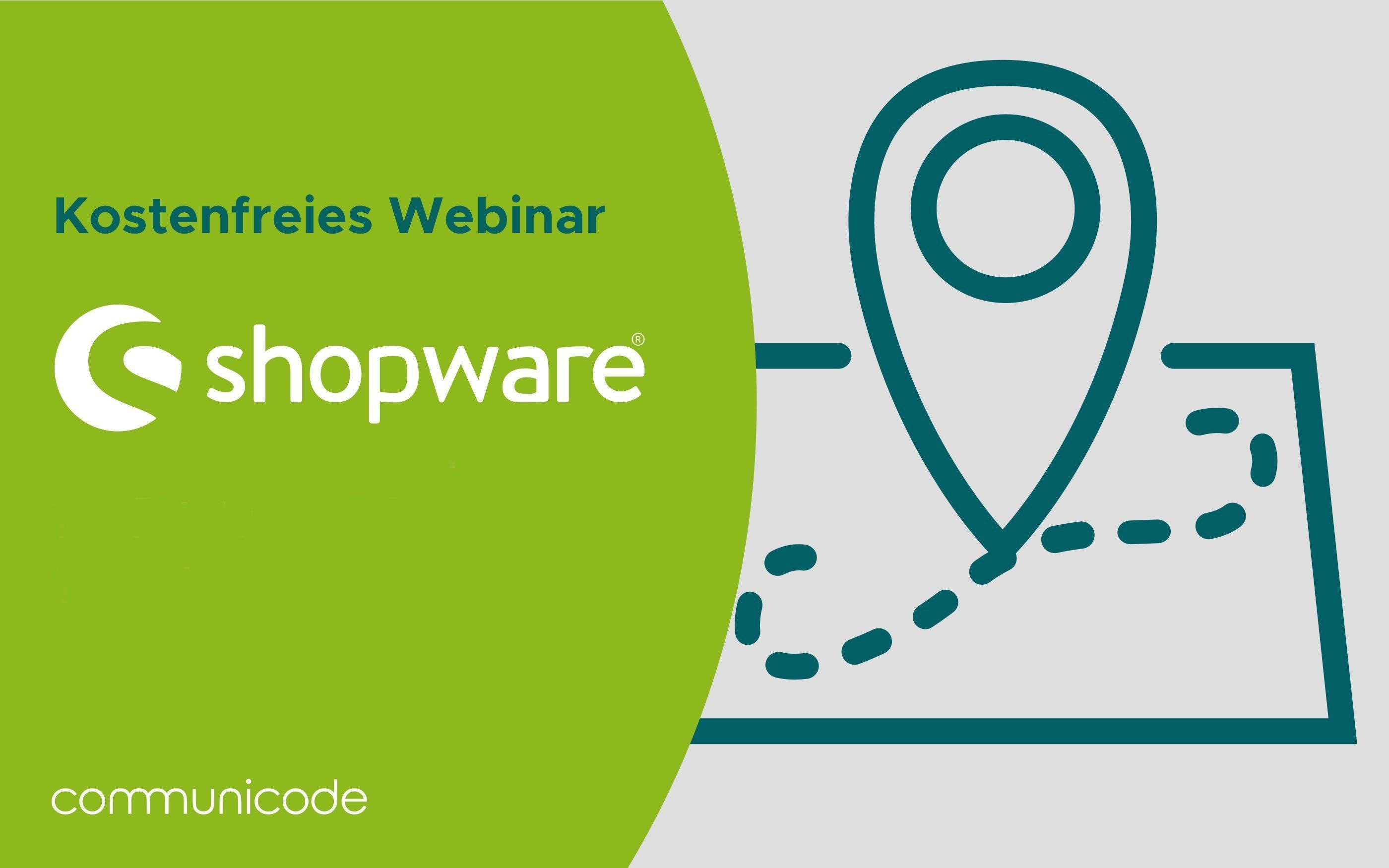 Graphic with the Shopware logo and a link to a free webinar. On the right side, an icon for a journey.