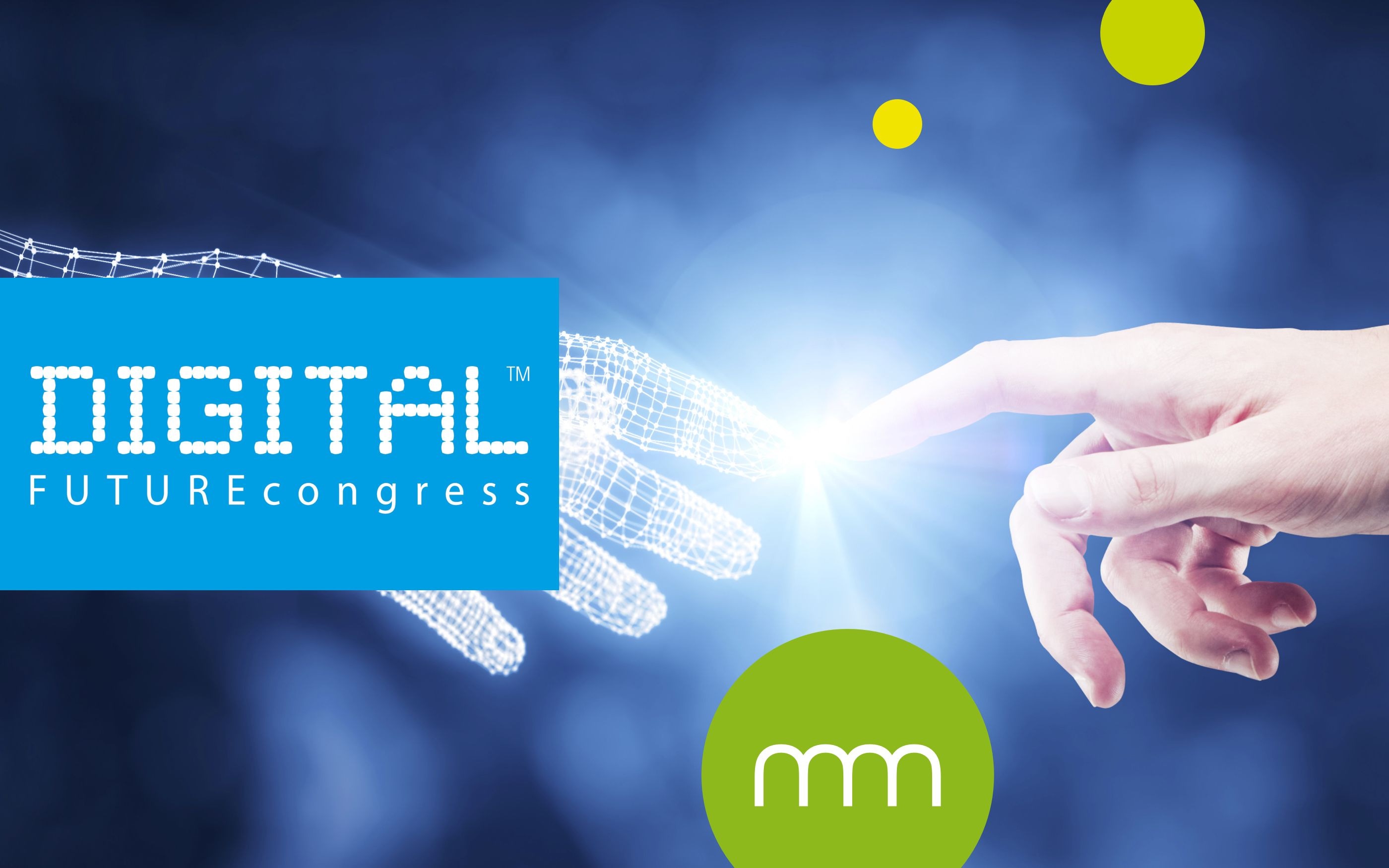 Grafik mit communicode Logo Digital Future Congress Logo und zwei Händen