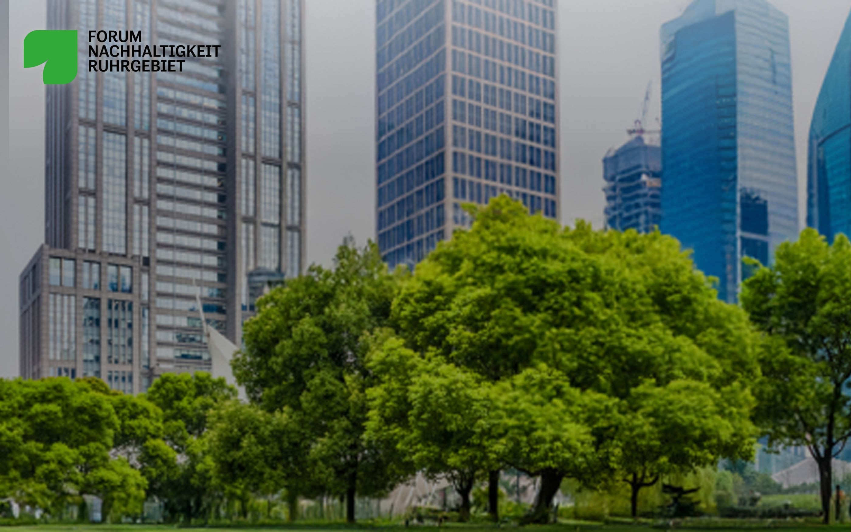 Green trees against a modern skyline – a symbol of sustainable urban development in the Ruhr region, Ruhr Region Sustainability Forum