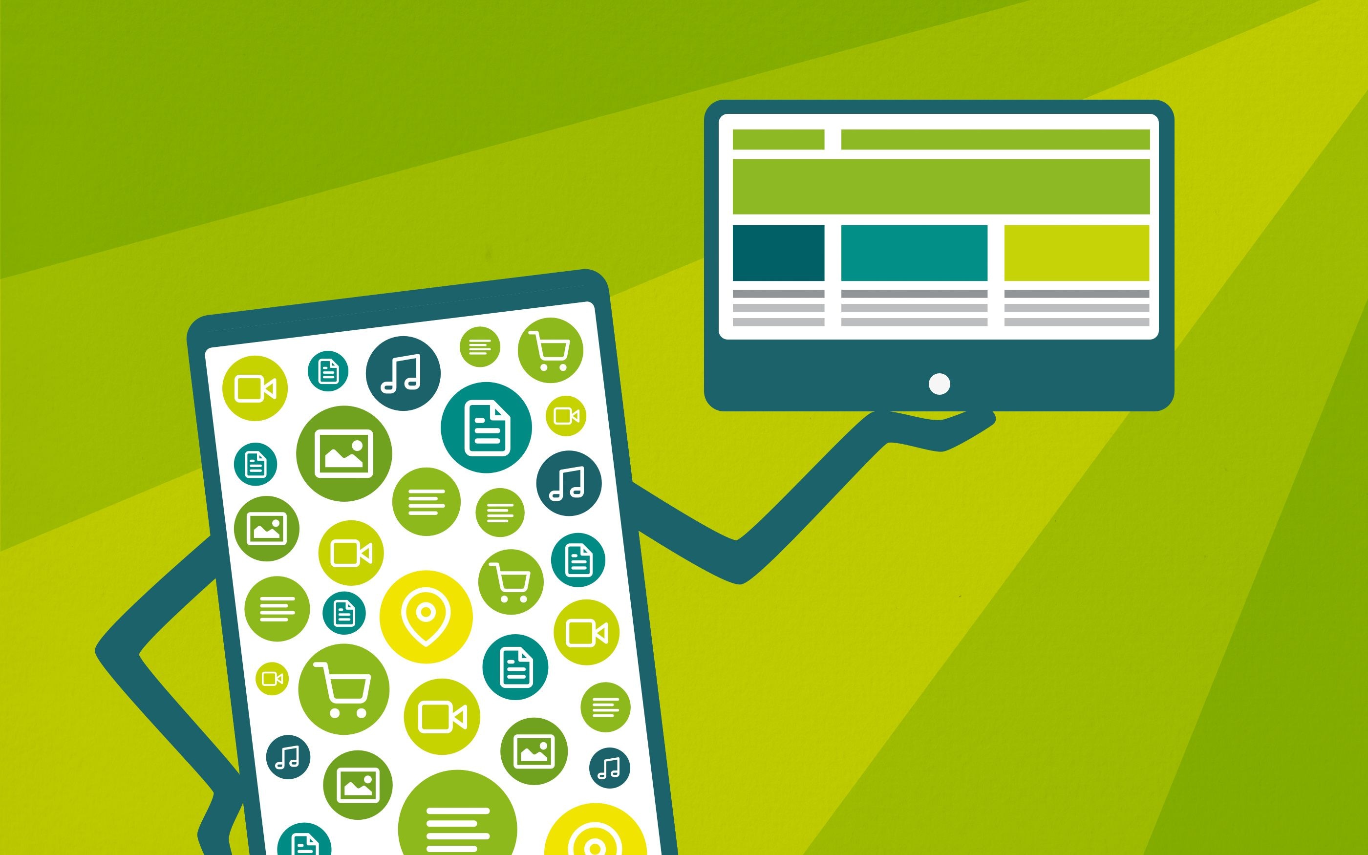 Grafik Handymännchen hält ein Tablet in der Hand