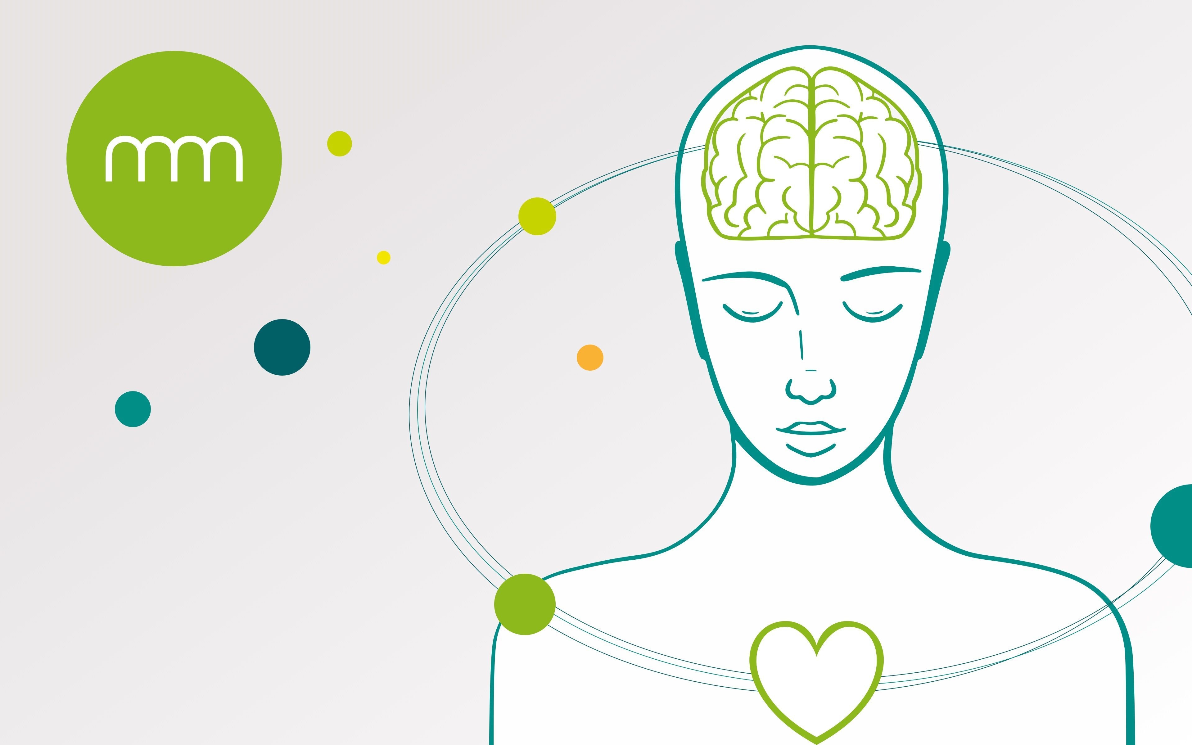 Grafik menschliche Darstellung mit Gehirn und Herz