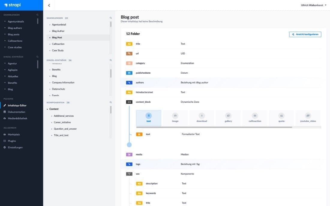 Screenshot of the blog post backend in Strapi