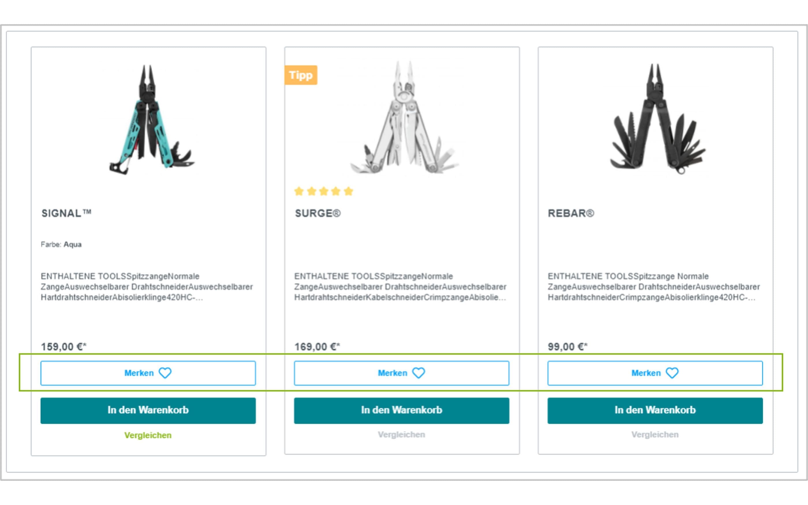 Screenshot Shopware Produkte Merkliste