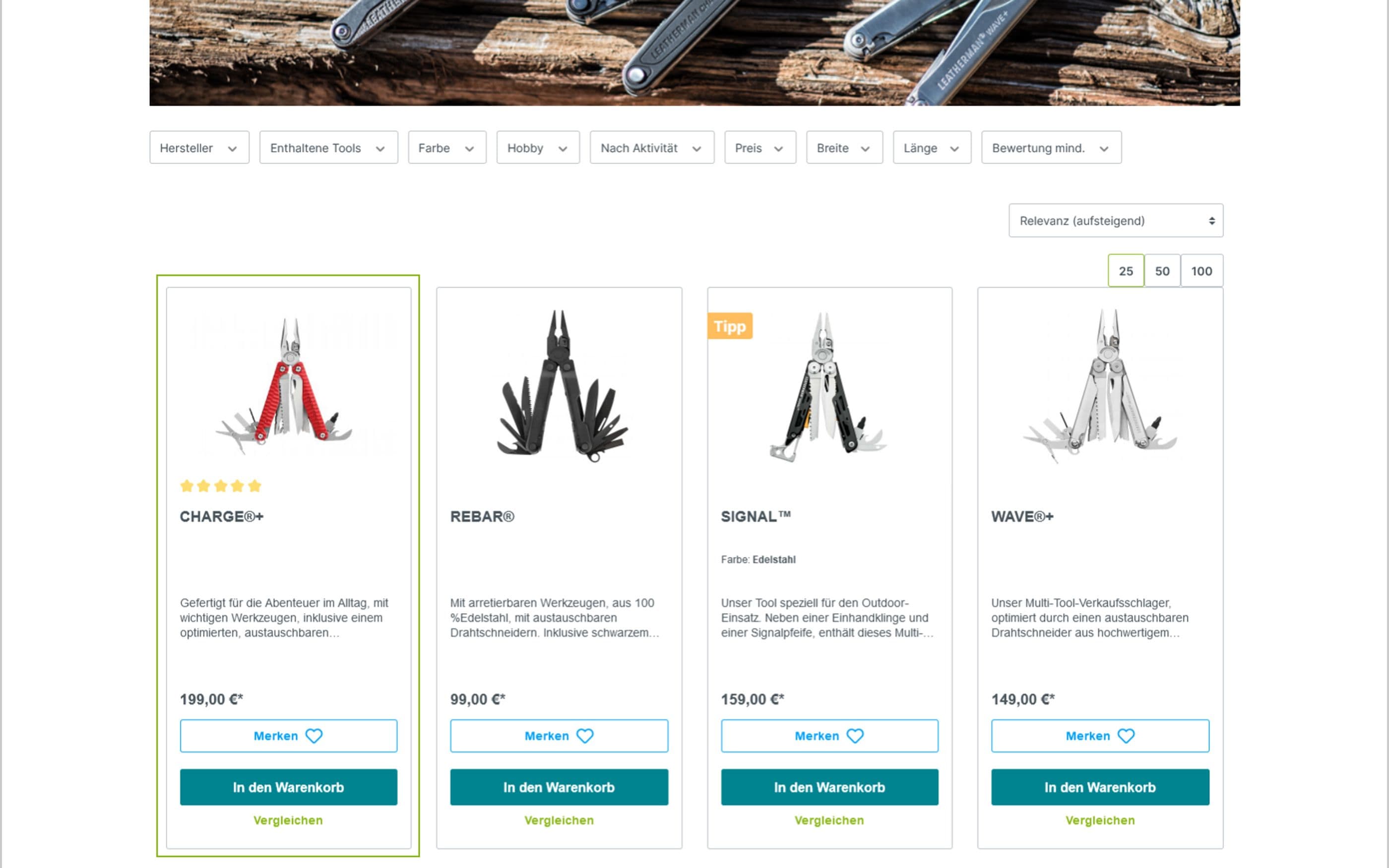 Screenshot Produktkategorie Shopware Leatherman