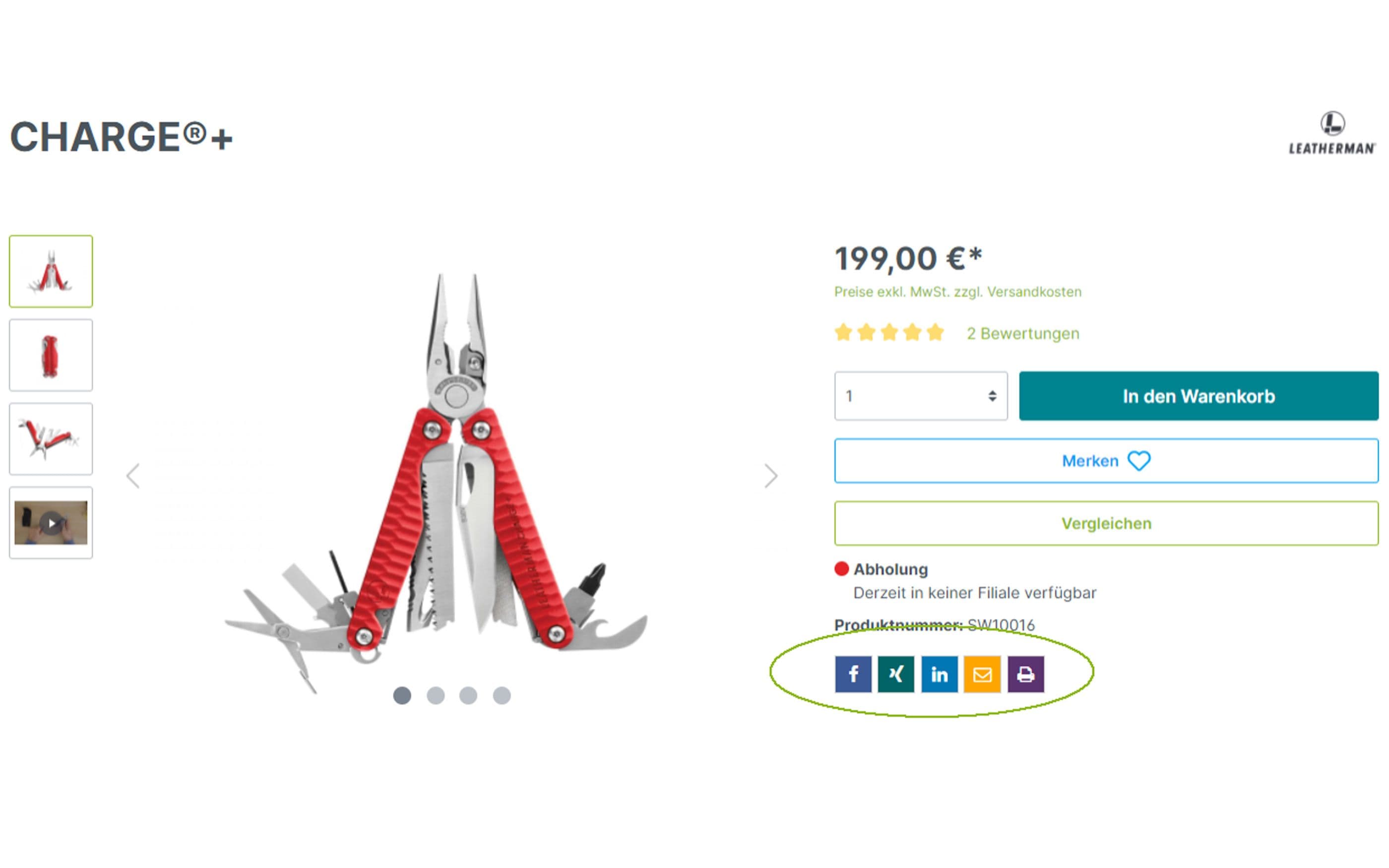 Screenshot Shopware Leatherman Social Sharing