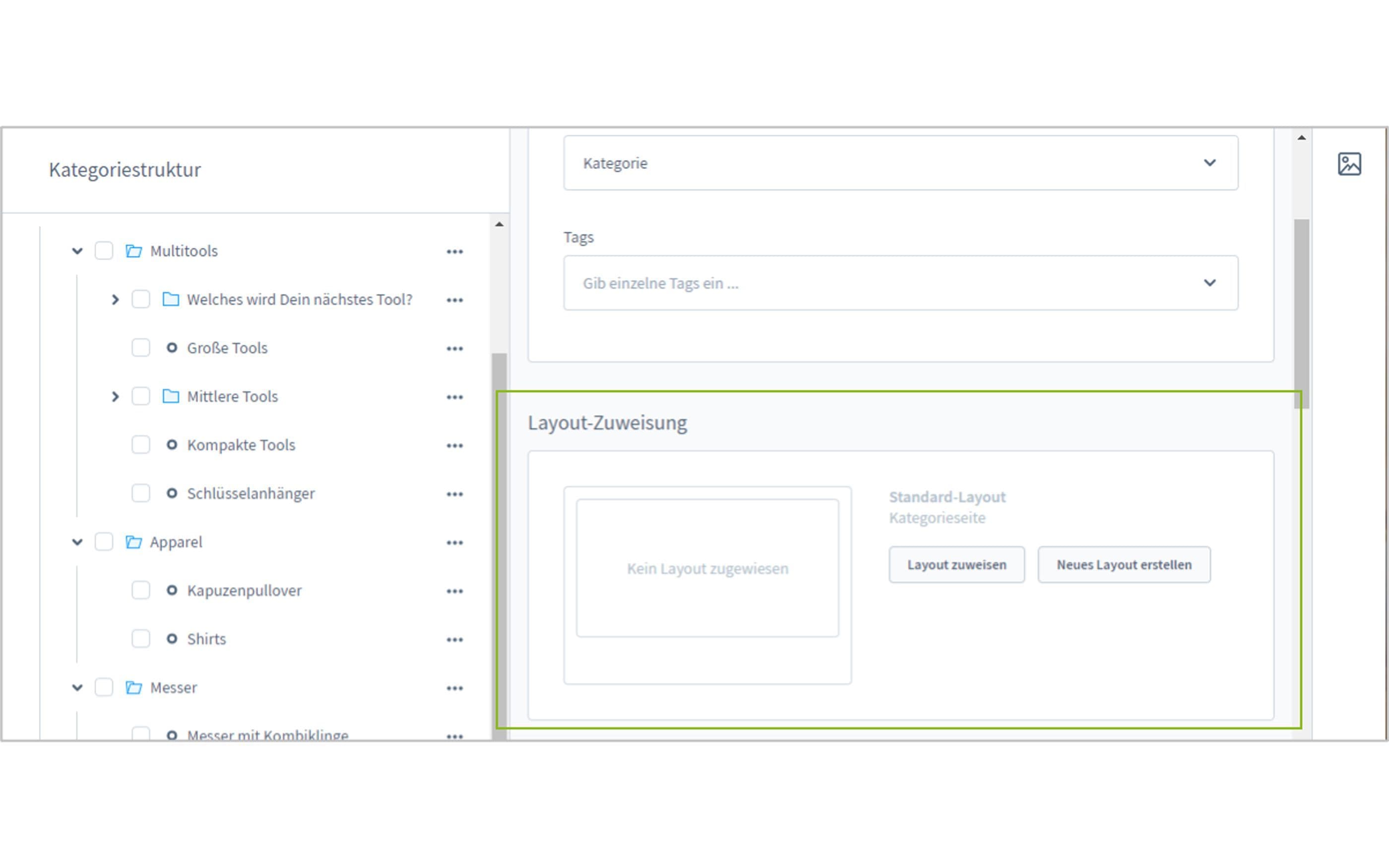 Screenshot Shopware Kategiriestruktur Backend Layout