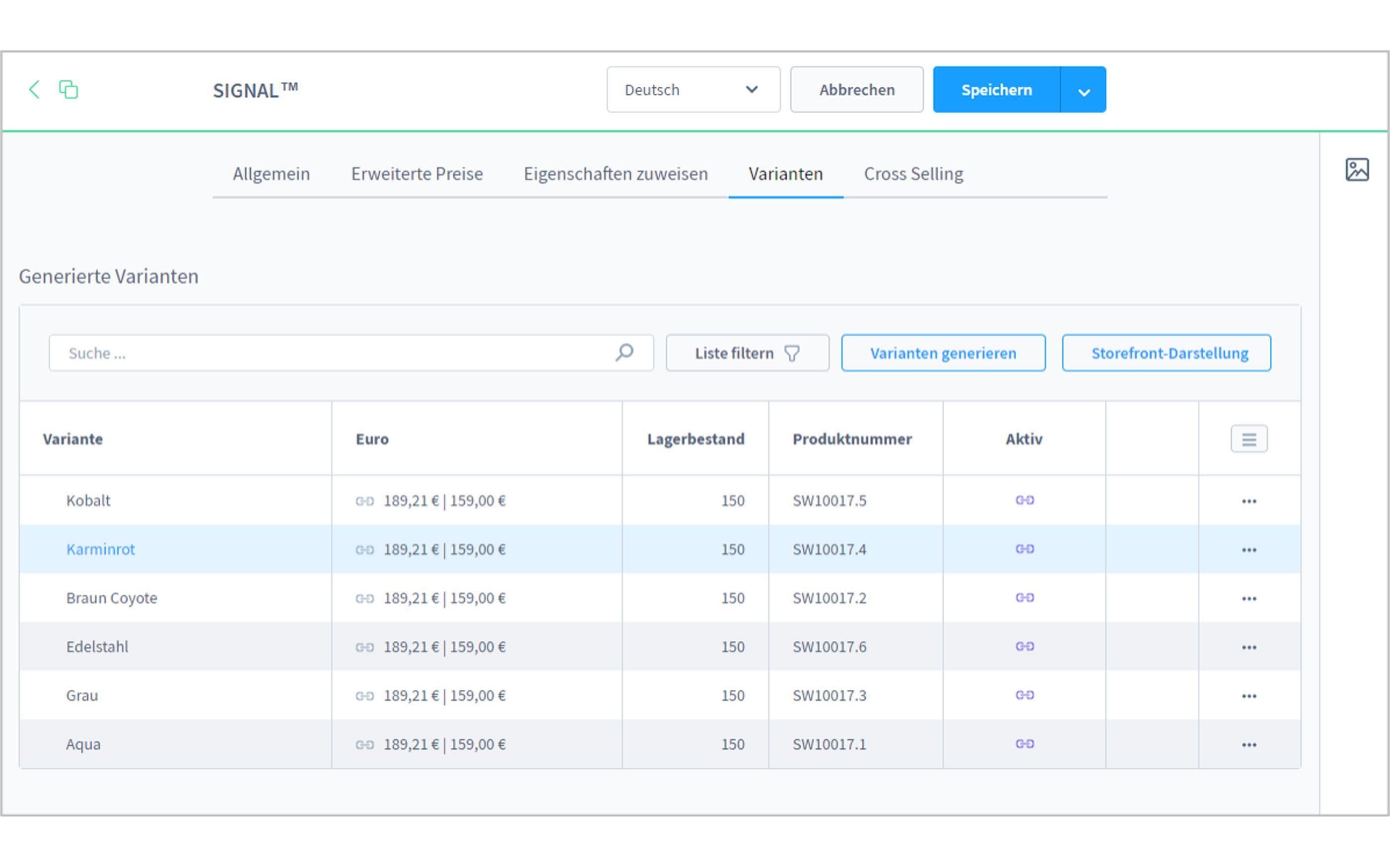 Screenshot Shopware Signal Backend