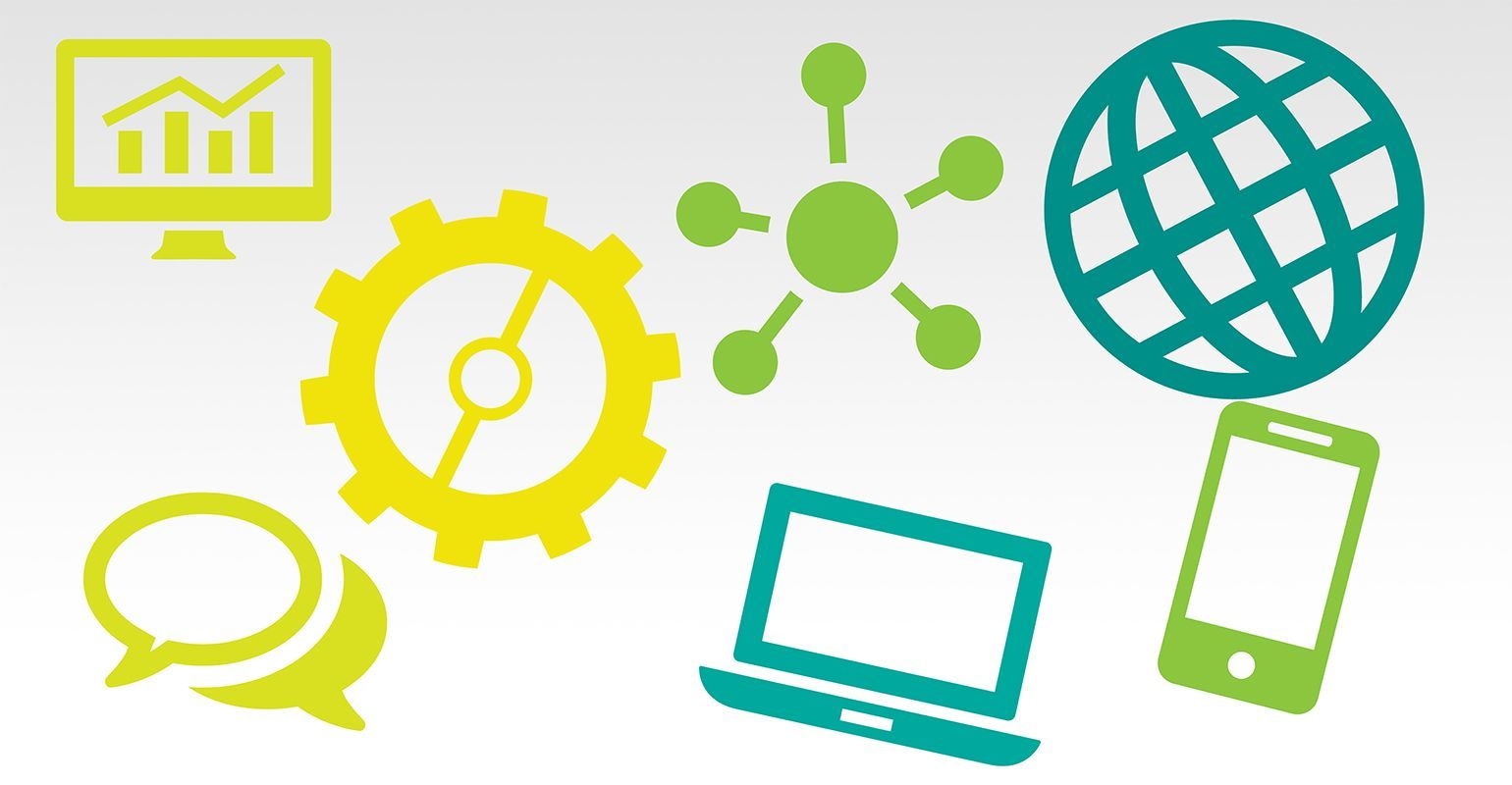 Grafik mit diversen Internet-Symbolen