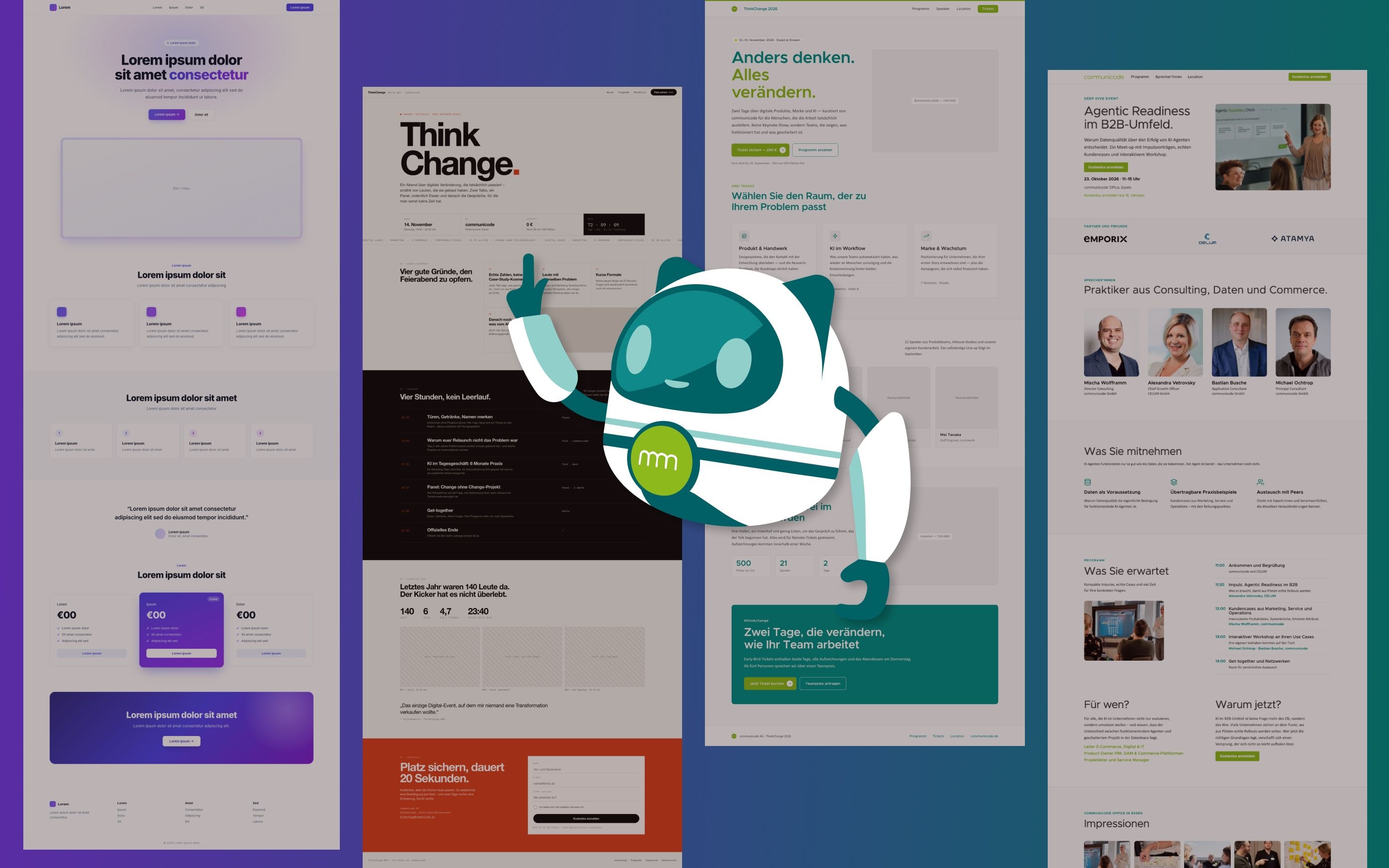 KI-gestütztes UX- und Webdesign mit modernen Landingpages, Event-Websites und responsiven Benutzeroberflächen für digitale Unternehmen.
